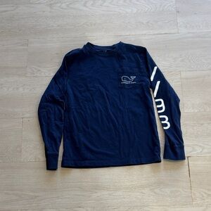 Vineyard Vines Navy Long Sleeve Pocket Tee with White Sleeve Graphics